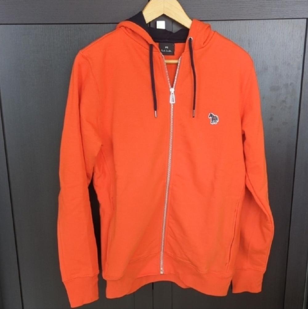 Men's Paul Smith Orange Classic Zip Up Hooded Sweatshirt - Size M Like New